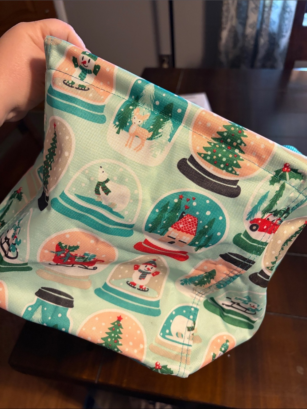 Holiday Snow Globe Tote - Aqua Handles - Picture 6 of 6